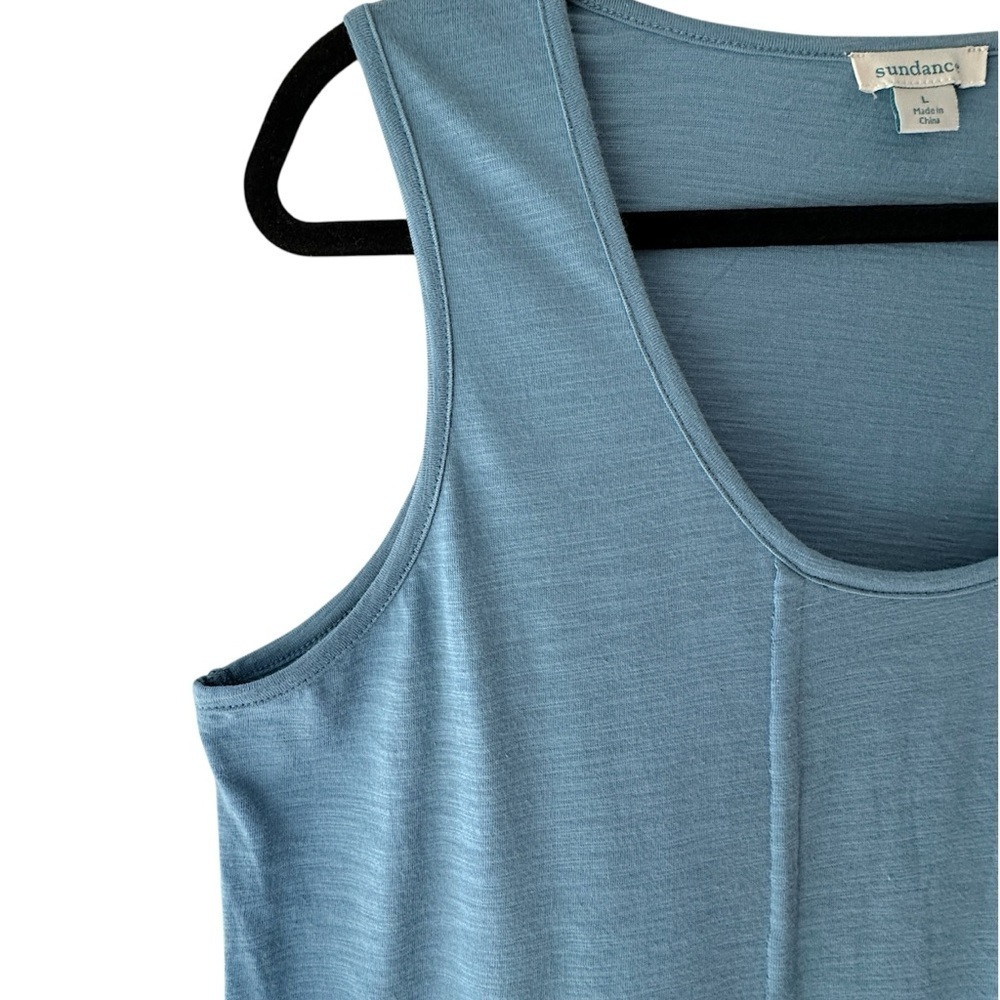 SUNDANCE NWOT AZIZA COTTON ASYMMETRICAL RUFFLE TOP SCOOP NECK BLUE | LARGE - Picture 3 of 7